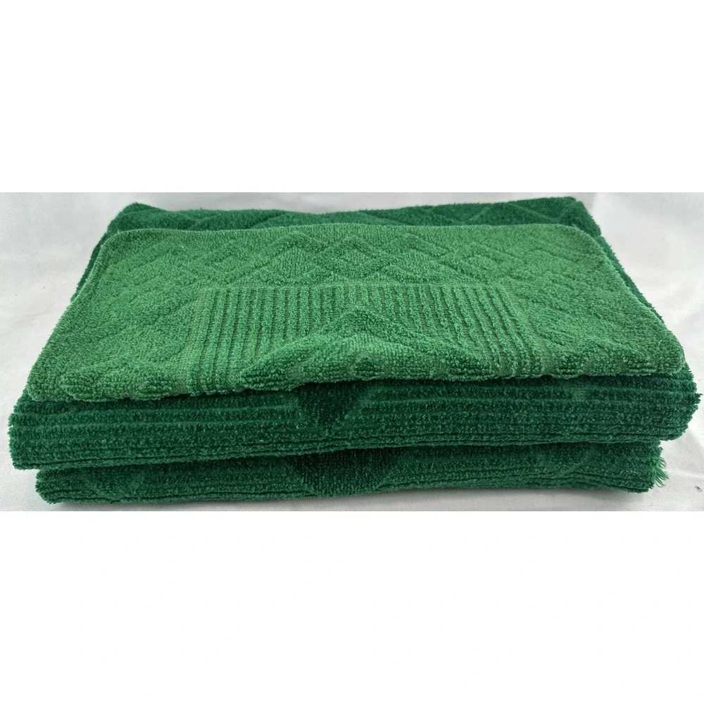 Vintage Dundee Green Fringed Towel Set 2 Bath &‎ 1 Washcloth Texture 100% Cotton